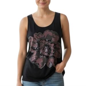 Cynthia Rowley Black Tank Top with  Floral Design SZ M
